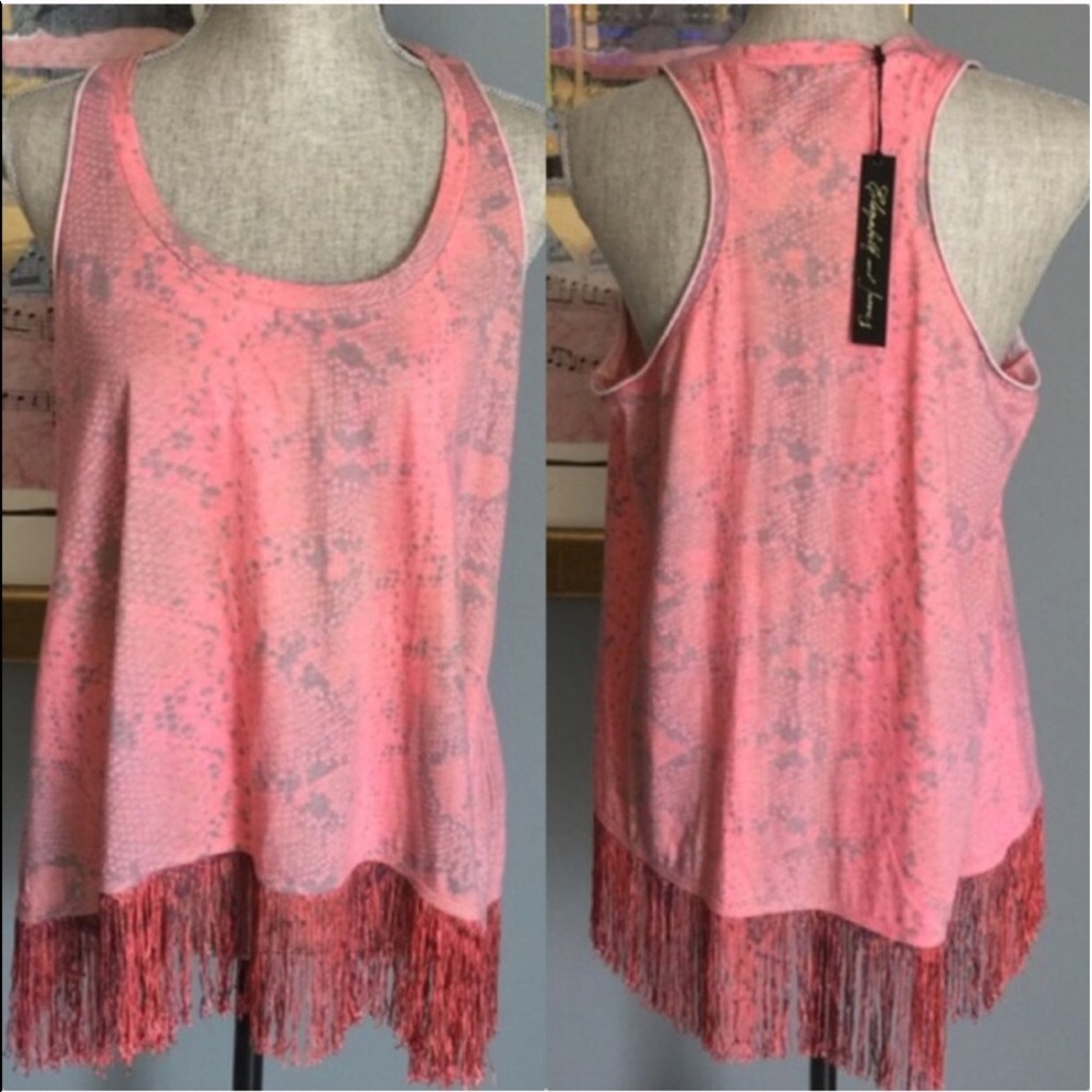 Elizabeth and James Snake Print Fringe Boho Top